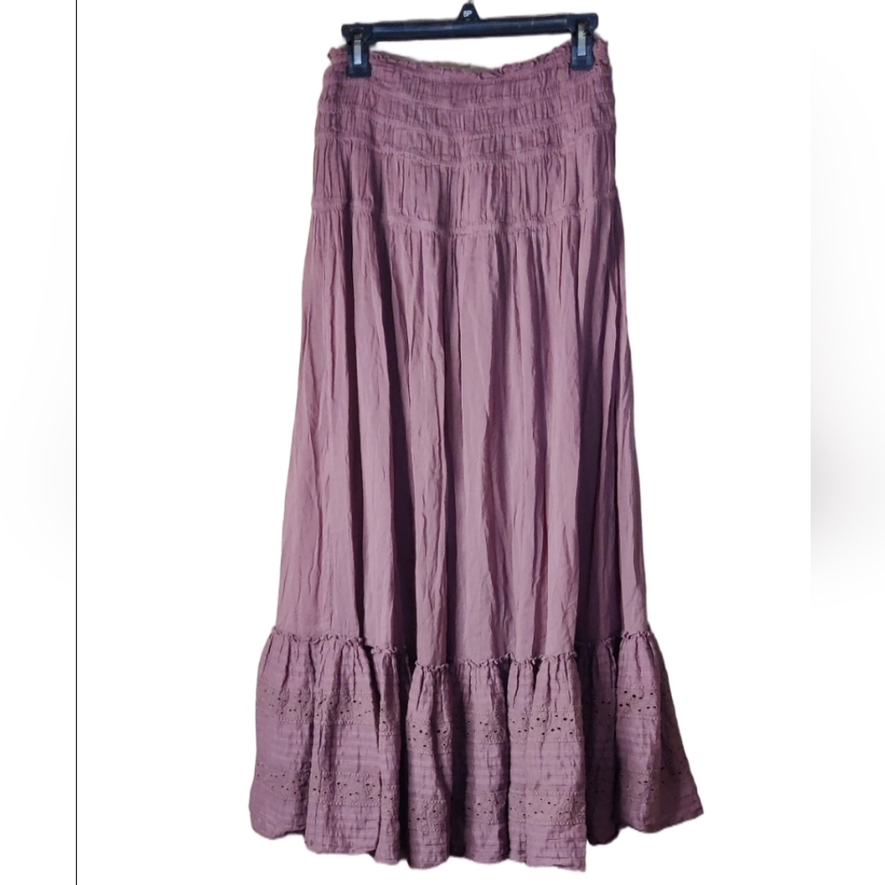 Free People Mauve Tiered Eyelet Maxi Skirt